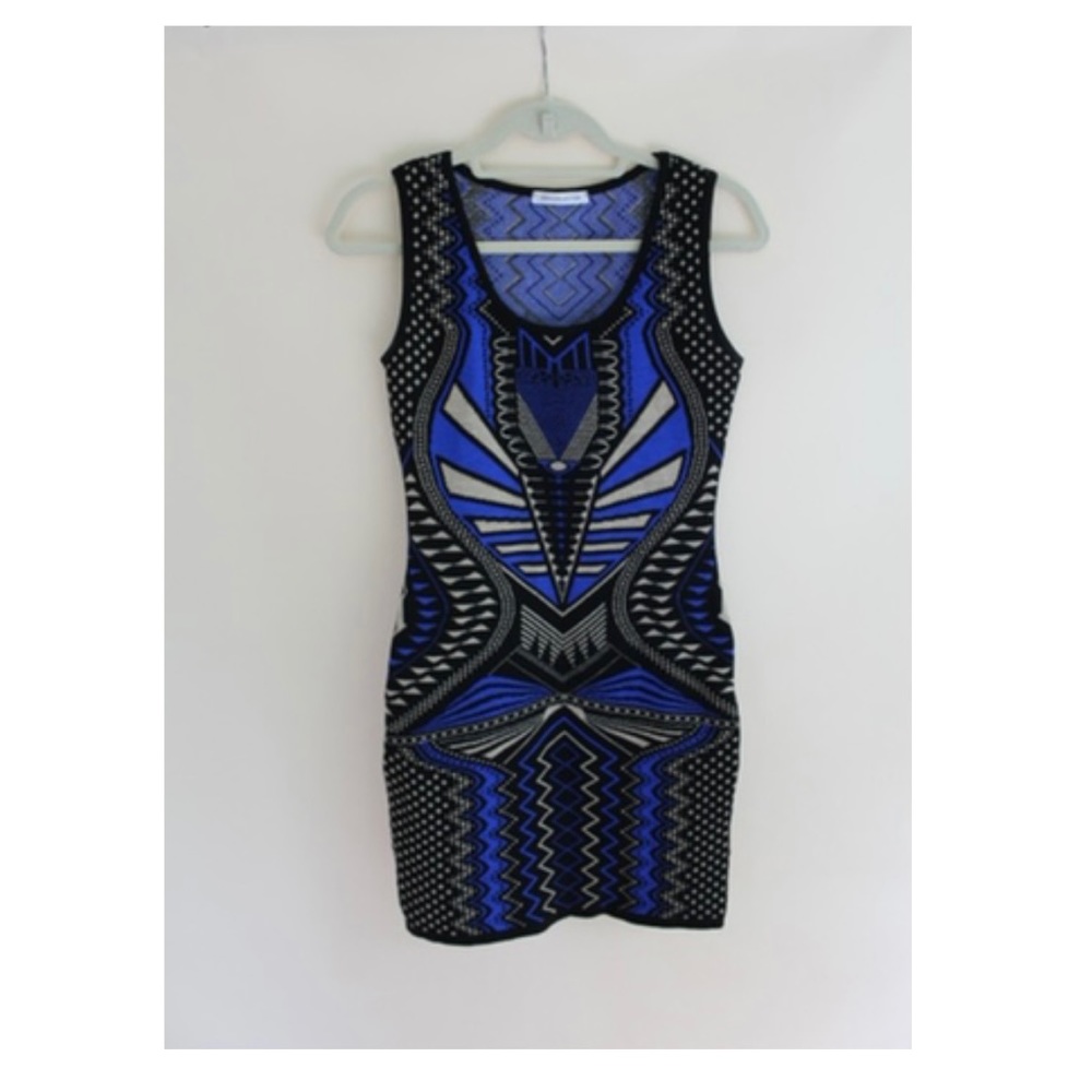 Hera Collection Blue, Gold & Black Sweater BodyCon Dress size Medium